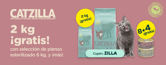Catzilla: 2 kilos gratis con selección de pienso esterilizado y 8 + 4 gratis en selección de húmedo 12 x 90 y 100 g.